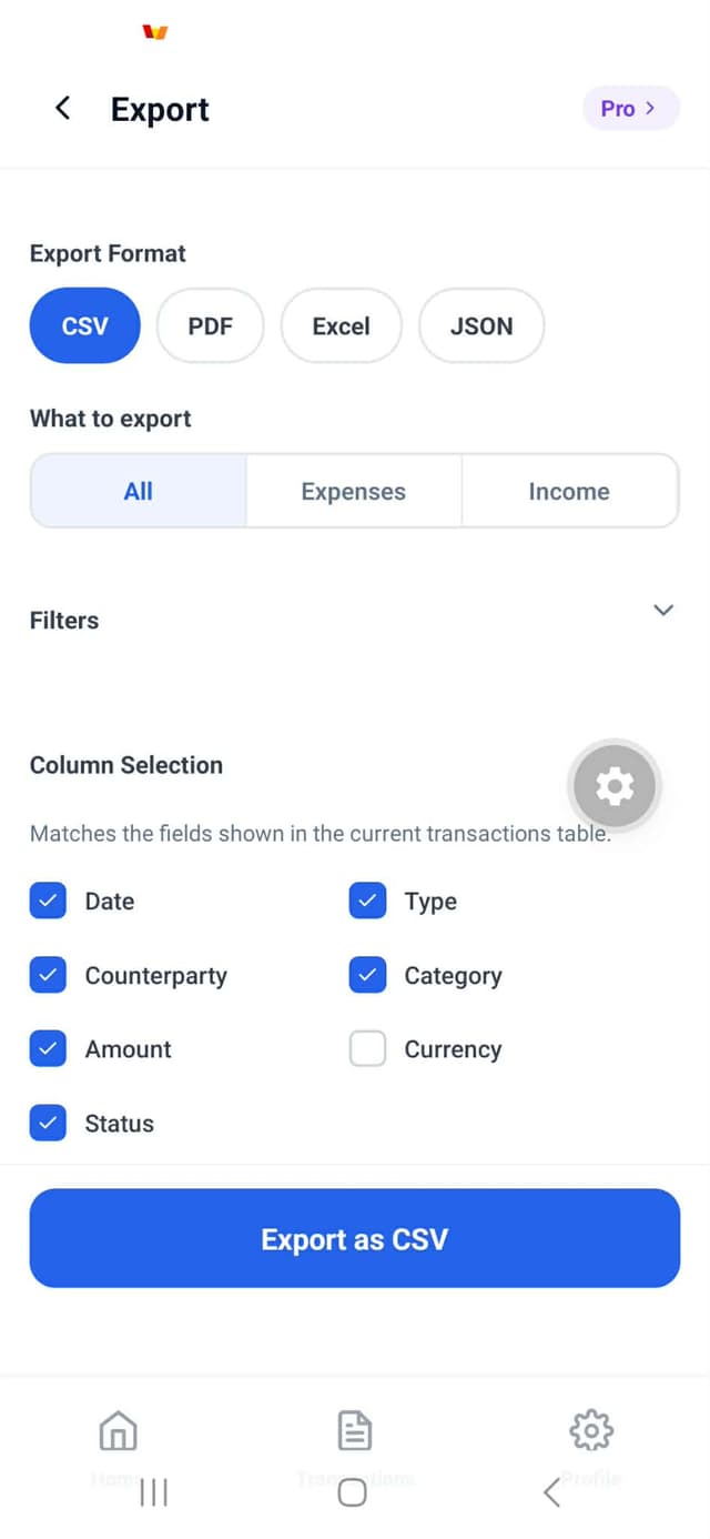 SwiftKeepers export screen