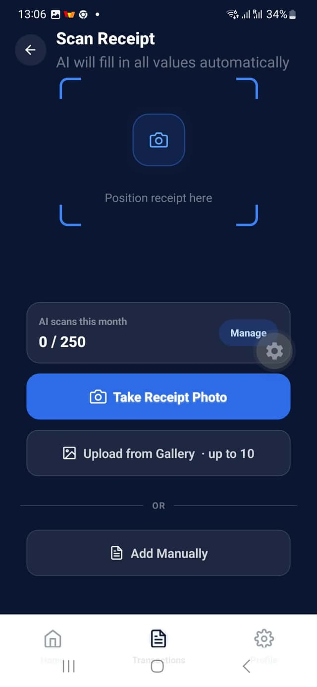 SwiftKeepers scan receipt screen